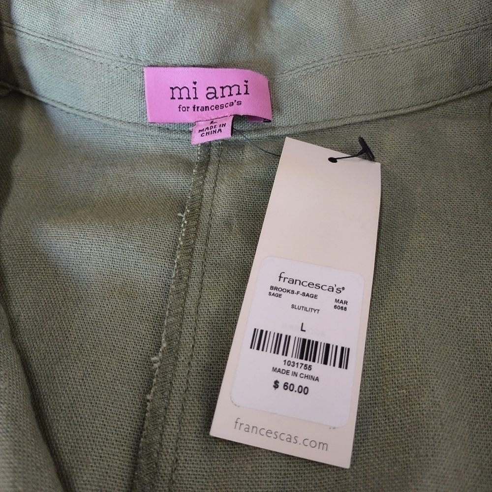 Francesca's Jumpsuit Romper Womens Green Sleeveless Collar V-Neck Linen Sz L NWT - Picture 8 of 9